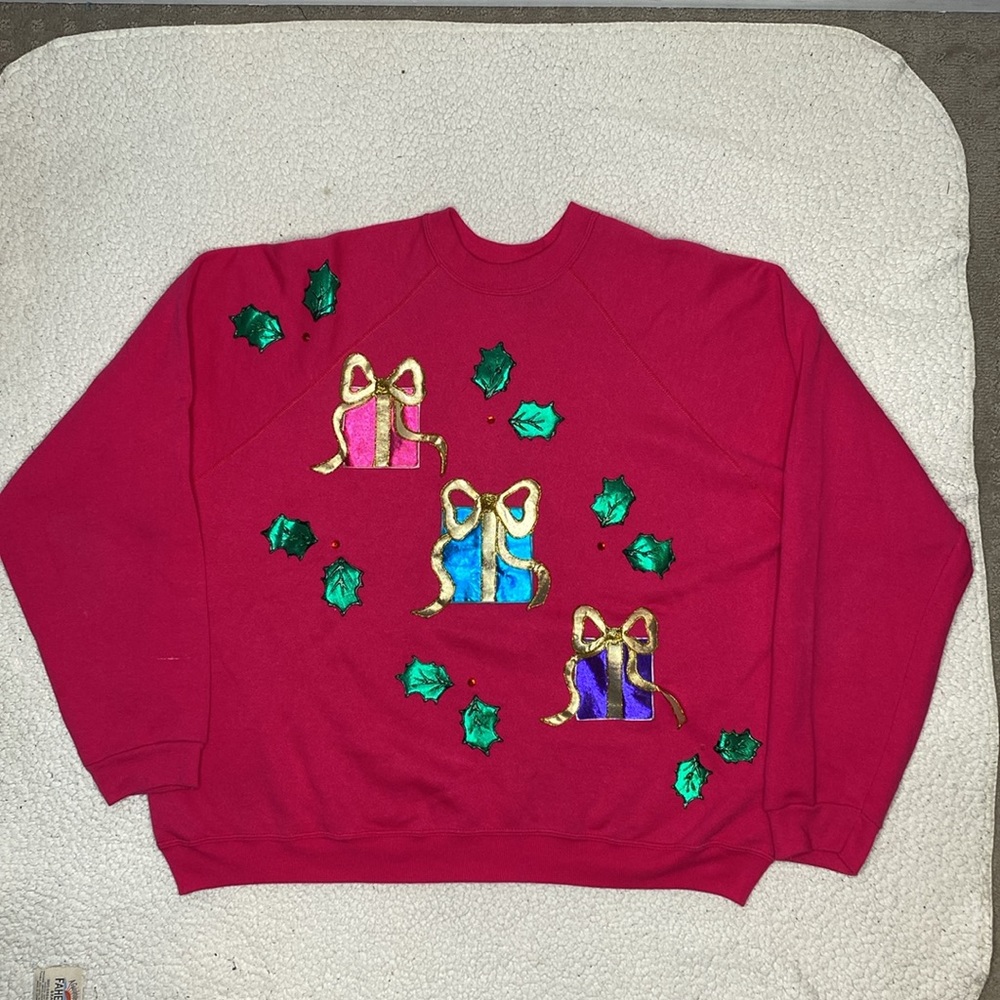 Tultex Pink Christmas Sweatshirt: Size Extra Large